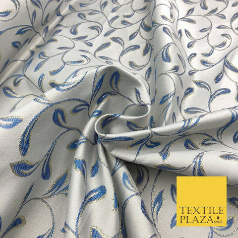 Luxury POWDER BLUE Swirl Leaf Jacquard Fabric Fancy Waistcoats Jackets 56" AC801