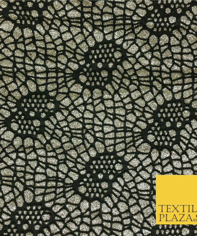FRENCH GOLD Cobweb Sparkly Glitter Bonded Polyester Lace Fabric 58" Halloween