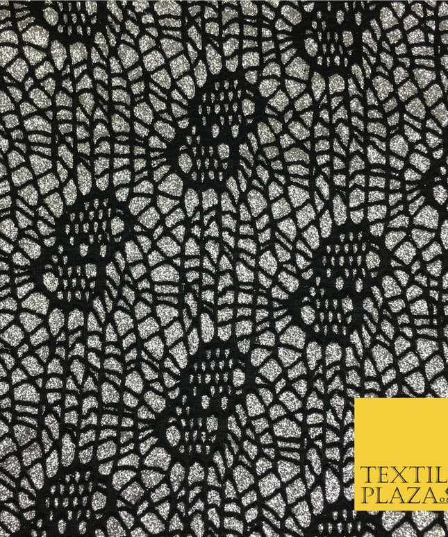 SILVER GREY Cobweb Sparkly Glitter Bonded Polyester Lace Fabric 58" Halloween