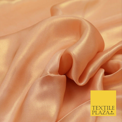 PEACH GOLD Fine Silky Metallic Shimmer Satin Georgette Dress Fabric Drape 1426