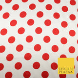 White with Large Red Polka Dot Spotted Spot Satin Dress Fabric 58" Minnie 1545