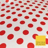 White with Large Red Polka Dot Spotted Spot Satin Dress Fabric 58" Minnie 1545
