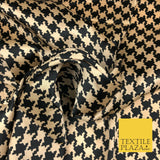 Gold Black Dogtooth Printed Satin Dress Fabric Silky Trendy Craft 56" A1030