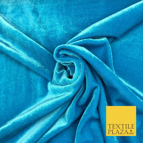 TURQUOISE BLUE Soft Plain Velvet Fabric Material - 58" - More Colours PB15