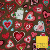 Valentine Love Hearts Patchwork Printed Needlecord Fabric Babycord Corduroy 58"