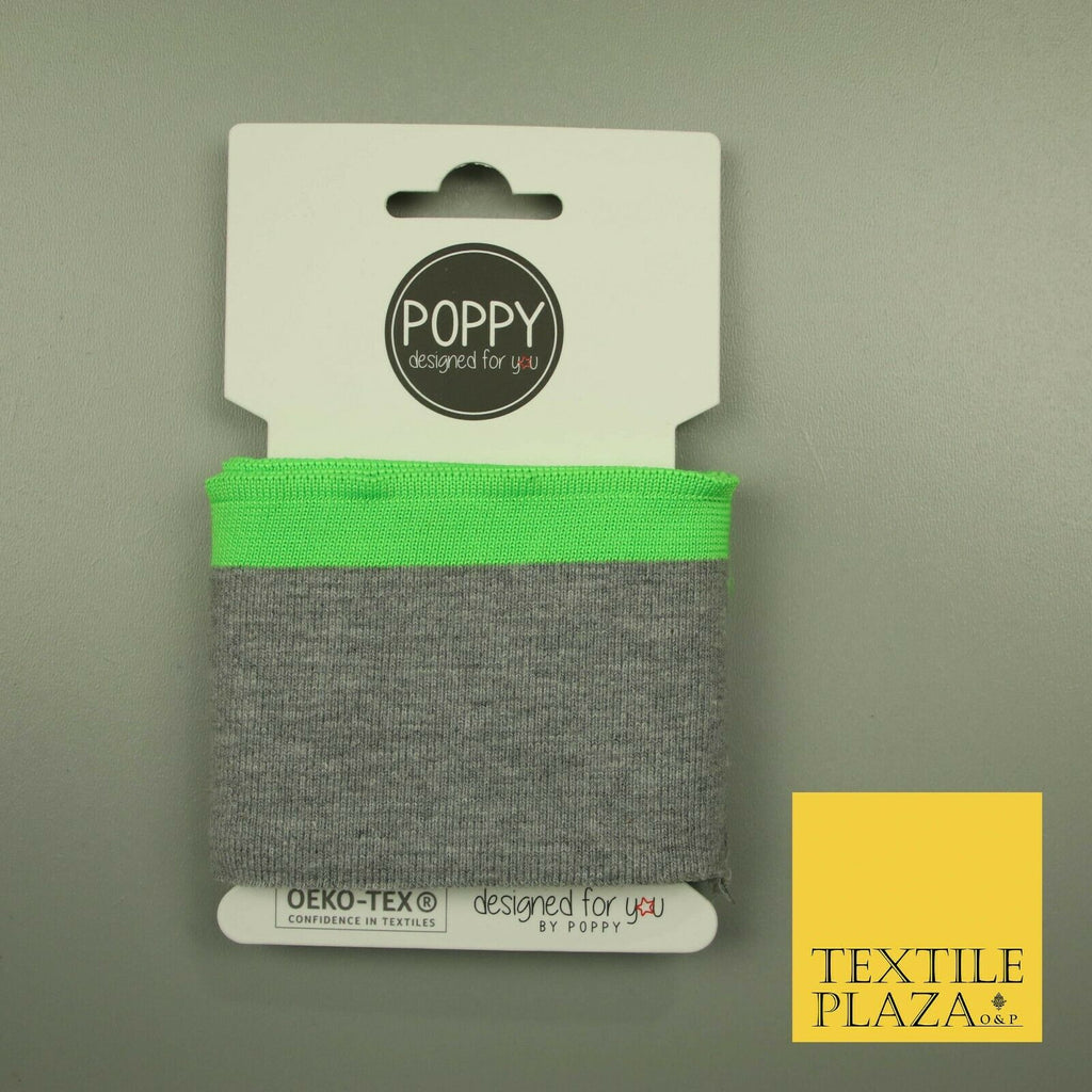 Marl Grey Lime Green Edged CUFFING - OEKO-TEX - RIBBED KNIT Cotton Stretch CF9