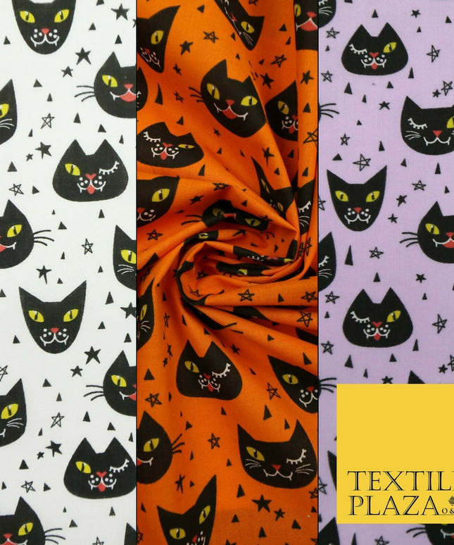 Cheeky Spooky Cats Stars HALLOWEEN Printed Polycotton Fabric 45" Wide