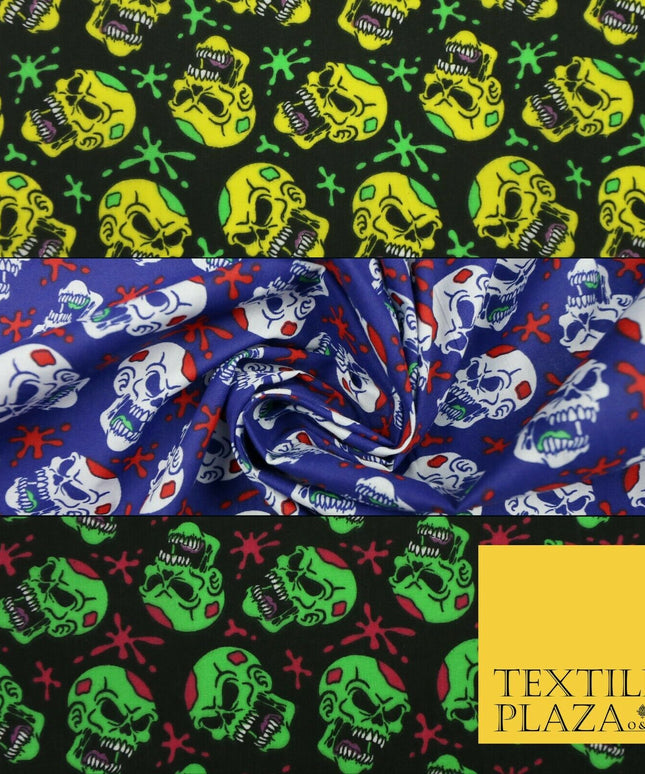Laughing Funny Dead Scary Skulls HALLOWEEN Printed Polycotton Fabric 45" Wide
