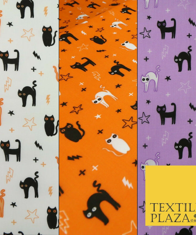 Scary Cats Stars Lightning HALLOWEEN Printed Polycotton Fabric 45" Wide