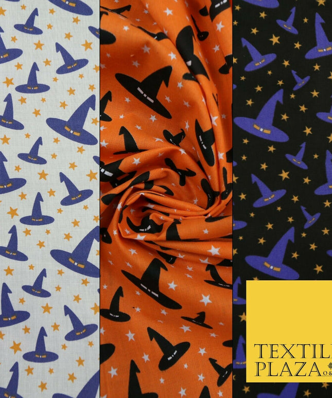 Magical Witch Wizard Hat Stars HALLOWEEN Printed Polycotton Fabric 45" Wide