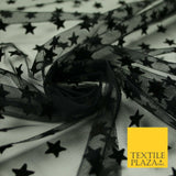 Black 1.5cm Falling Stars Flocked Power Mesh Net Stretch Dress Fabric 58" 7066