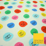 Ivory Colourful Smiley Faces Brushed Polycotton Winceyette Printed Fabric 7184