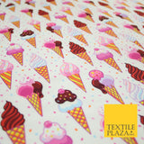 White Pink Summer Ice Cream Sprinkle Cones & Confetti 100% Cotton Fabric 7349