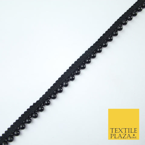 All Black Mini Pearl Beaded Ribbon Trim Border Indian Lace - 1.3cm Wide - X656
