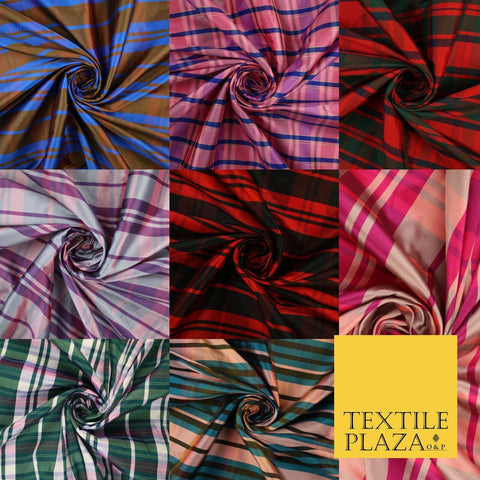 8 COLOURS - High Quality Check Tartan Faux Silk Taffeta Dress Fabric