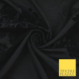 Black Large Floral Motif Flocked Faux Silk Taffeta Fabric Dress Material 9149