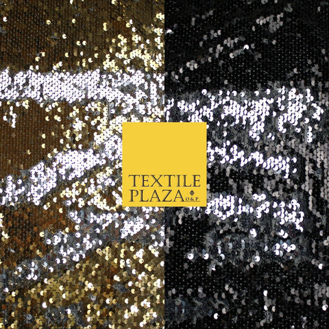 GOLD SILVER BLACK Reversible MERMAID FLIP SEQUIN Fabric 2 Colour Changing Net