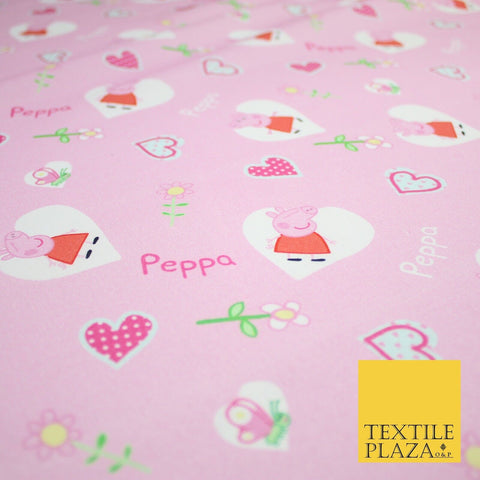 PEPPA PIG Pink Love Hearts Floral Digital Print 100% Cotton Fabric 59" 9073