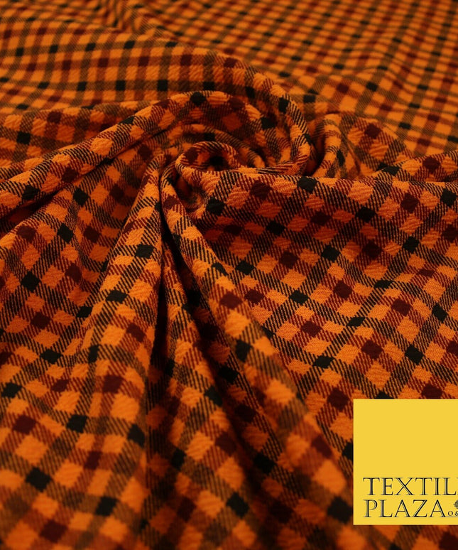 Orange Black Mini Check Print Halloween Soft Stretch Jersey Fabric 56" 6607