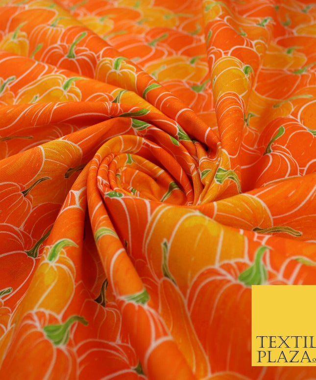 Orange Pumpkin Halloween Autumn Print 100% Cotton Printed Fabric 58" 10213