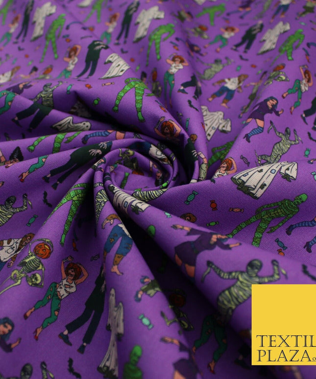 Purple Halloween Ghost Mummy Skeleton 100% Cotton Printed Fabric 58" 10208