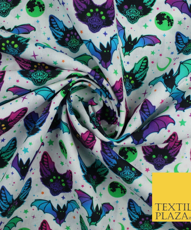 Neon Bats Halloween 100% Pure Cotton Printed Fabric 58" 10204
