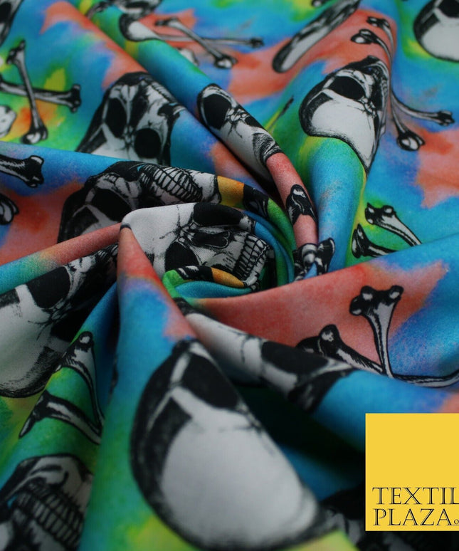 Skull Cross Bone Tie-Dye Halloween 100% Pure Cotton Printed Fabric 58" 10201