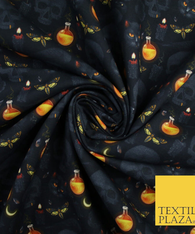 Halloween Skulls Cats Potions 100% Pure Cotton Printed Fabric 58" 10200