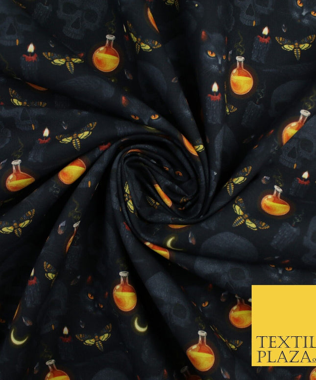 Halloween Skulls Cats Potions 100% Pure Cotton Printed Fabric 58" 10200