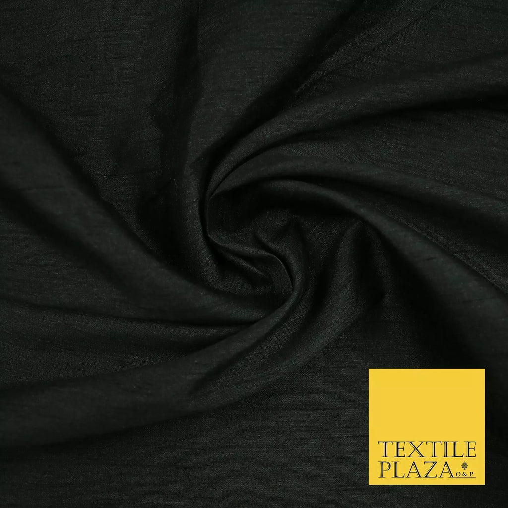 BLACK Plain Dyed Faux Dupion Raw Silk 100% Polyester Dress Fabric 44" 6244
