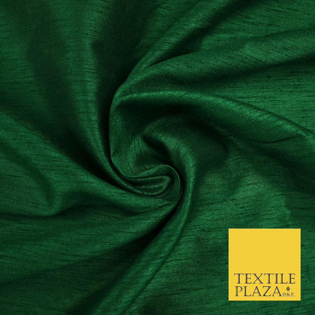 BOTTLE GREEN Plain Dyed Faux Dupion Raw Silk 100% Polyester Dress Fabric 44" 6281