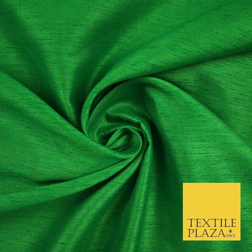 BRIGHT GREEN Plain Dyed Faux Dupion Raw Silk 100% Polyester Dress Fabric 44" 6279