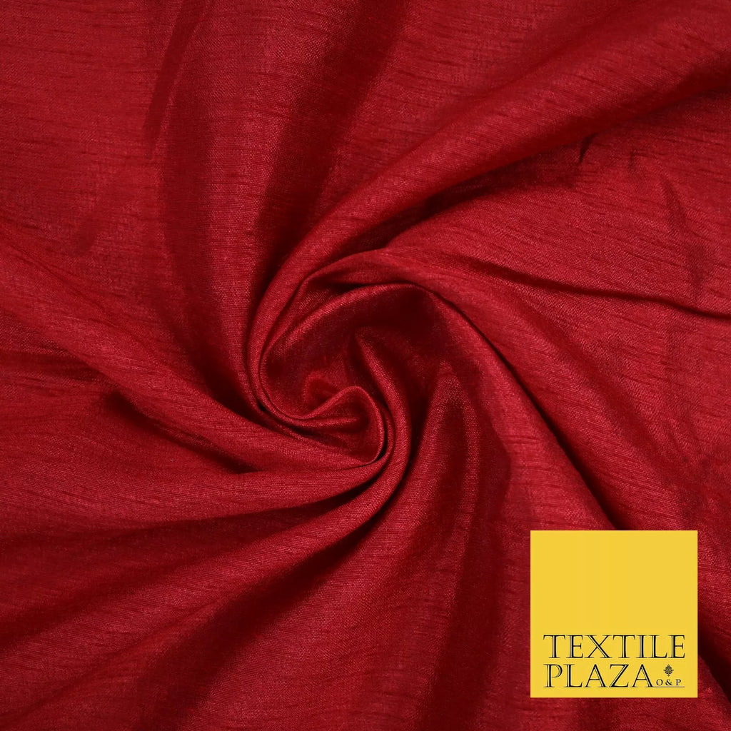 DEEP RED Plain Dyed Faux Dupion Raw Silk 100% Polyester Dress Fabric 44" 6264