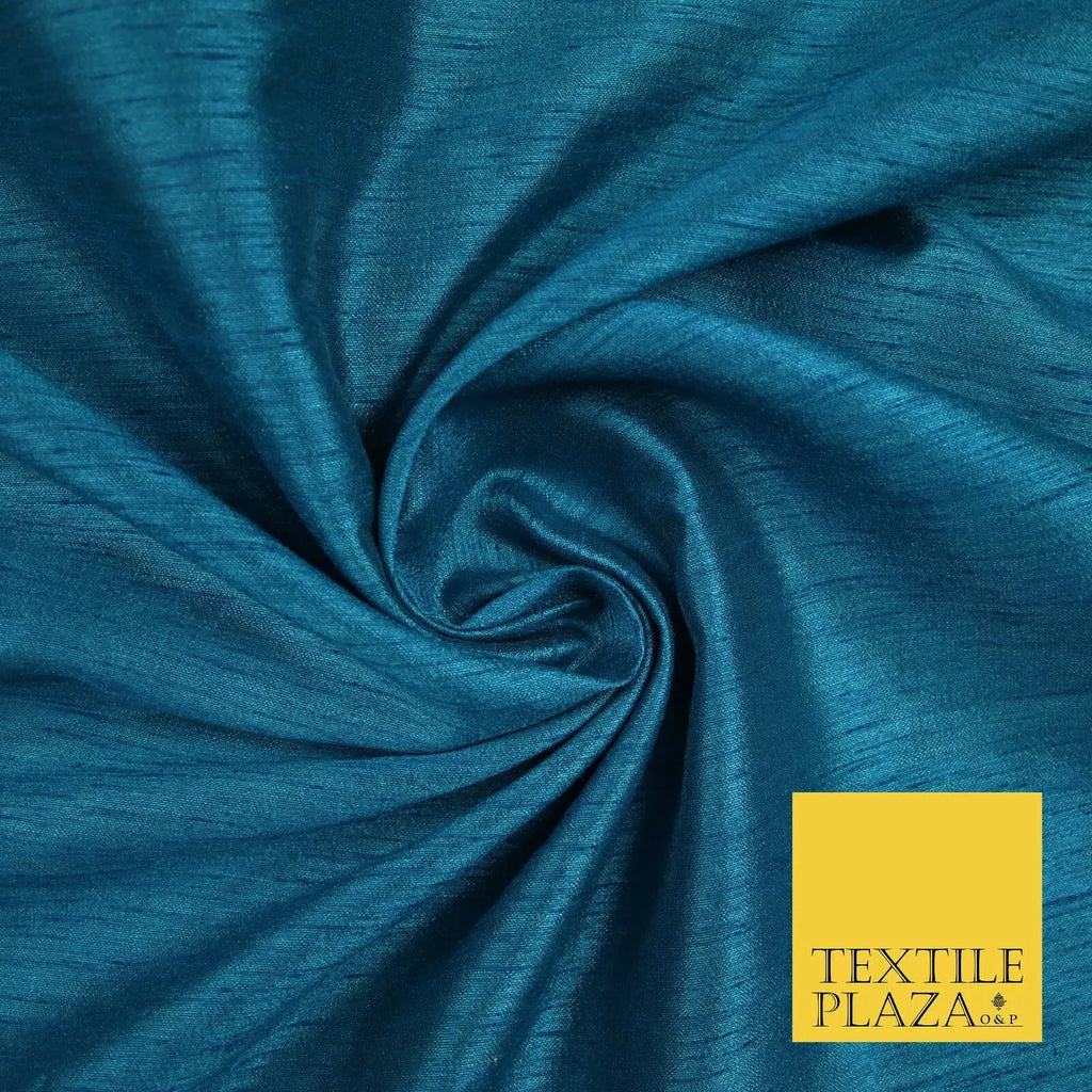 DEEP TURQUOISE Plain Dyed Faux Dupion Raw Silk 100% Polyester Dress Fabric 44" 6285