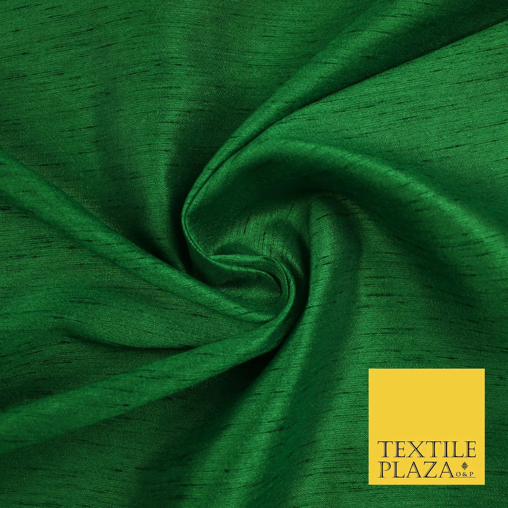 EMERALD GREEN Plain Dyed Faux Dupion Raw Silk 100% Polyester Dress Fabric 44" 6280