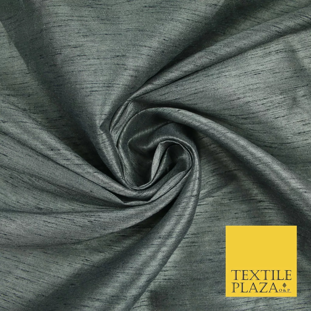 GREY Plain Dyed Faux Dupion Raw Silk 100% Polyester Dress Fabric 44" 6248