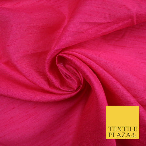 FUCHSIA PINK  Plain Dyed Faux Dupion Raw Silk Polyester Dress Fabric Material 7969