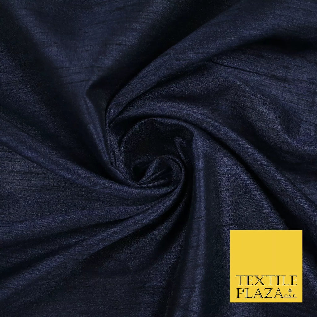 NAVY BLUE Plain Dyed Faux Dupion Raw Silk 100% Polyester Dress Fabric 44" 6246