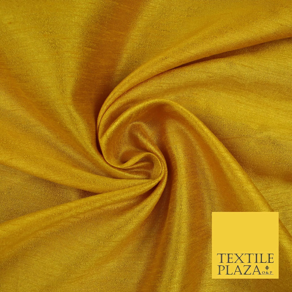 OCHRE YELLOW Plain Dyed Faux Dupion Raw Silk 100% Polyester Dress Fabric 44" 6258