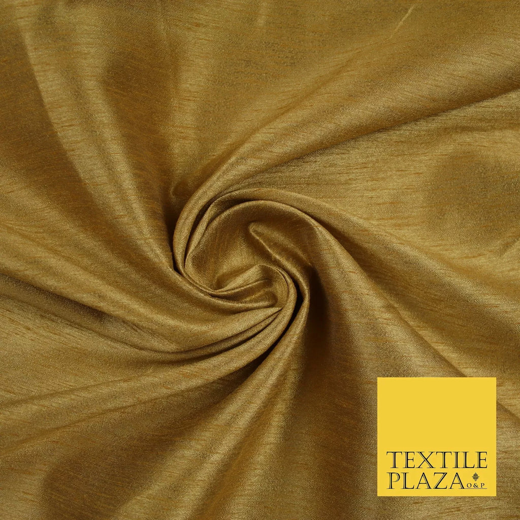 OLD GOLD Plain Dyed Faux Dupion Raw Silk 100% Polyester Dress Fabric 44" 6299
