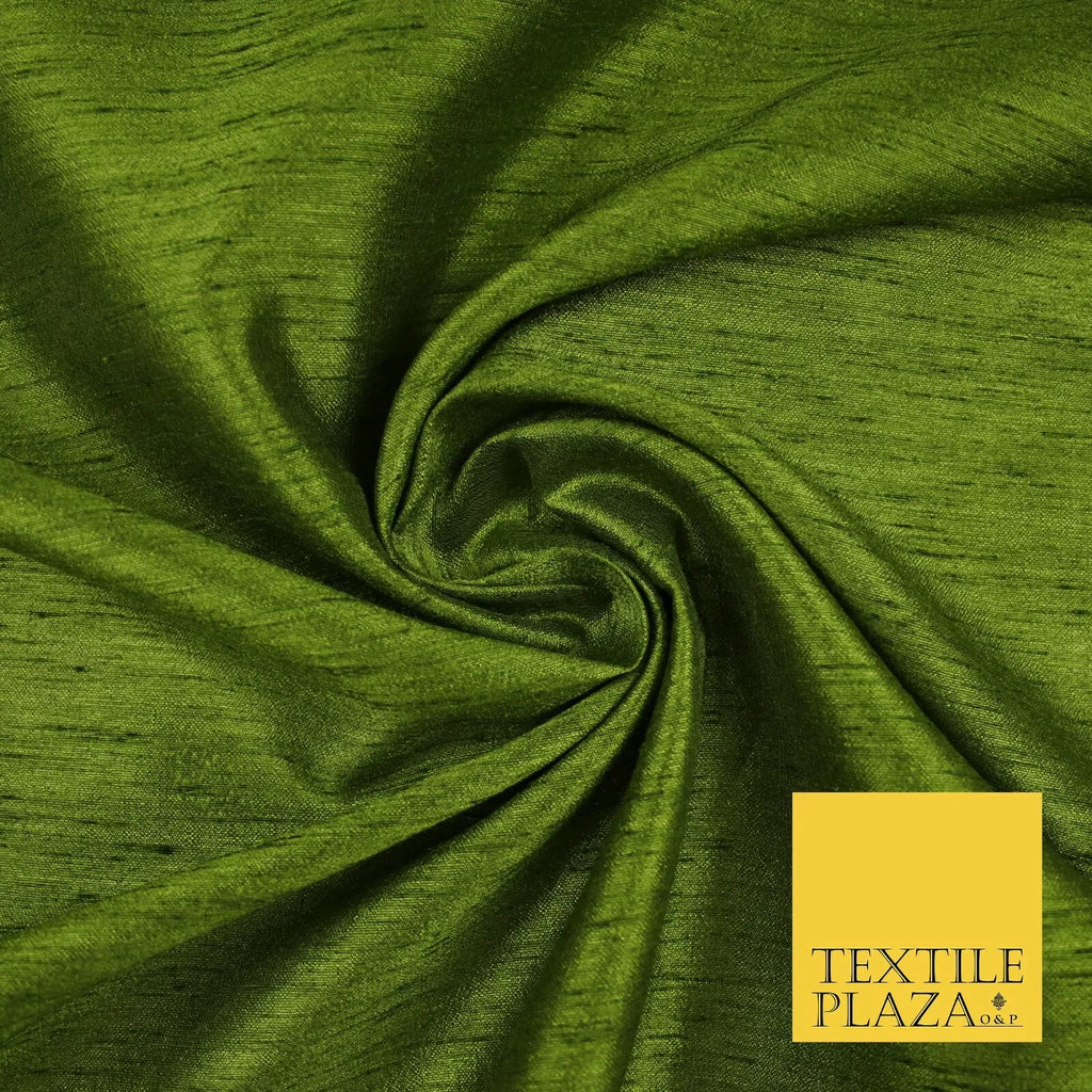 OLIVE GREEN Plain Dyed Faux Dupion Raw Silk 100% Polyester Dress Fabric 44" 6283