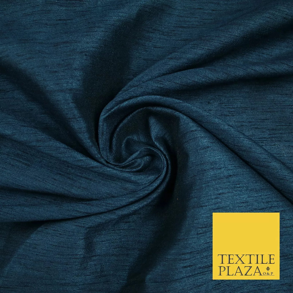PETROL BLUE Plain Dyed Faux Dupion Raw Silk 100% Polyester Dress Fabric 44" 6284
