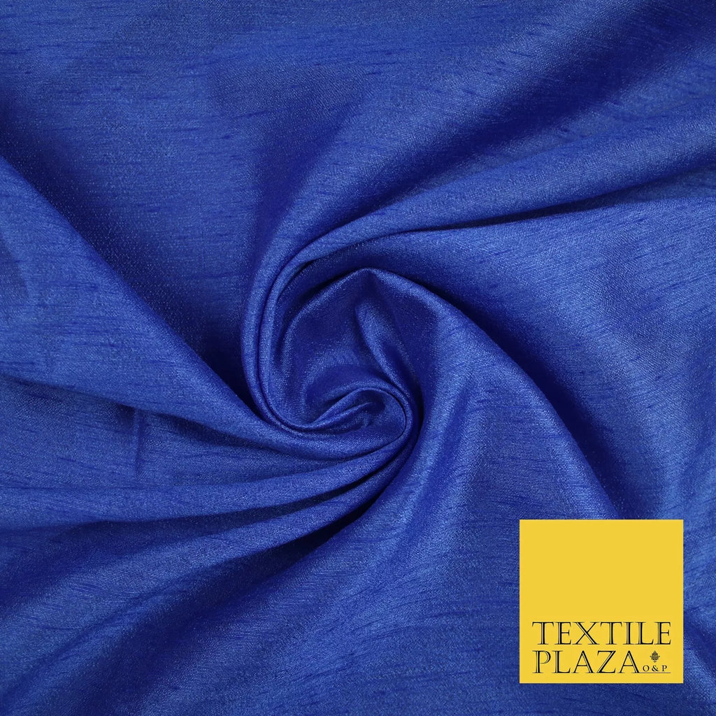 ROYAL BLUE Plain Dyed Faux Dupion Raw Silk 100% Polyester Dress Fabric 44" 6287