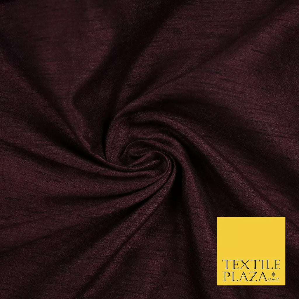 SANGRIA PLUM Plain Dyed Faux Dupion Raw Silk 100% Polyester Dress Fabric 44" 6294