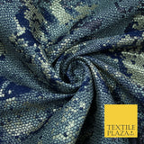 Navy Blue Pixel Beehive Snake Grid Metallic Brocade Jacquard Dress Fabric 2647