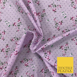 LILAC Garden Rose Print Fabric 100% Cotton Flower Polka Dot Dress Craft RB356