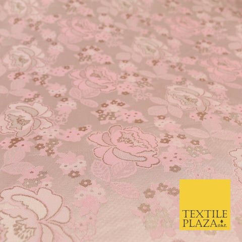 Baby Pink Premium Floral Carnation Satin Brocade Jacquard Dress Fabric 1697