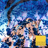 Blue & Black Velvet Devore Floral Silk Burnout Brasso Fabric - 45" PE961
