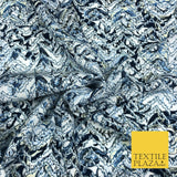 White Blue Abstract Digital Print Spun Rayon Viscose Dress Fabric Craft 59" 1318