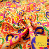 Ivory Phulkari Georgette Colourful Threadwork PAISLEY Pattern Dress Fabric 2306